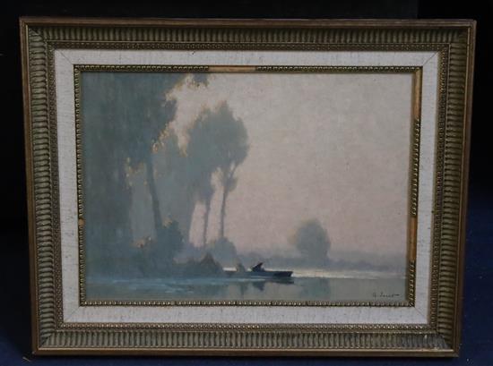 § Alexandre Jacob (1876-1972) Figure in a rowing boat at sunrise 9.5 x 13.25in.